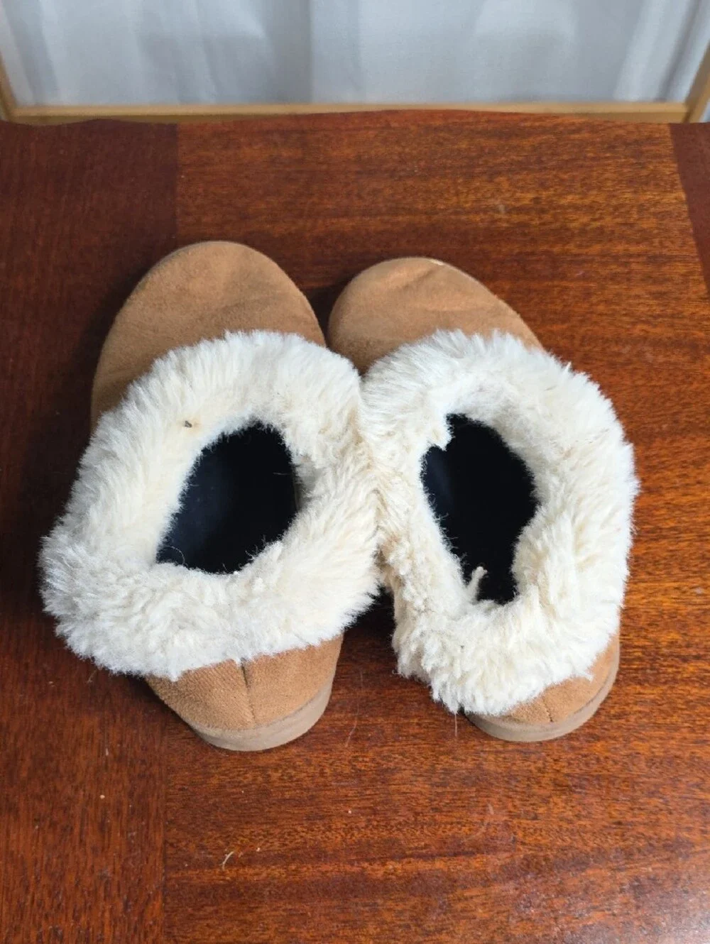 Kids Plush-Lined Slip-On Slippers in Tan with Cream Collar